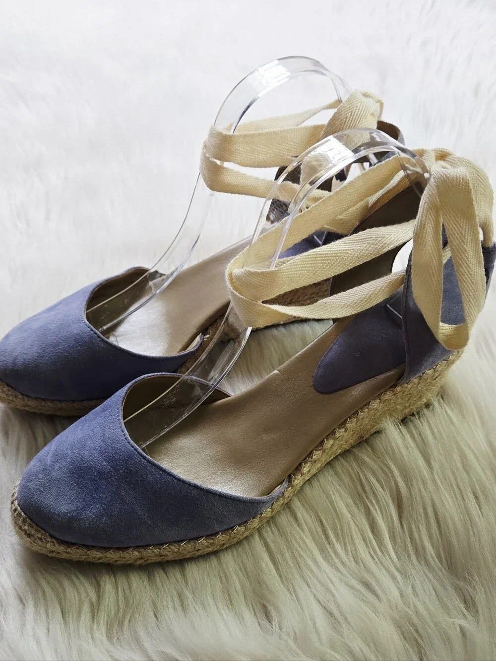 Ann Taylor Ankle-Tie Espadrille Wedge Sandals in Blue